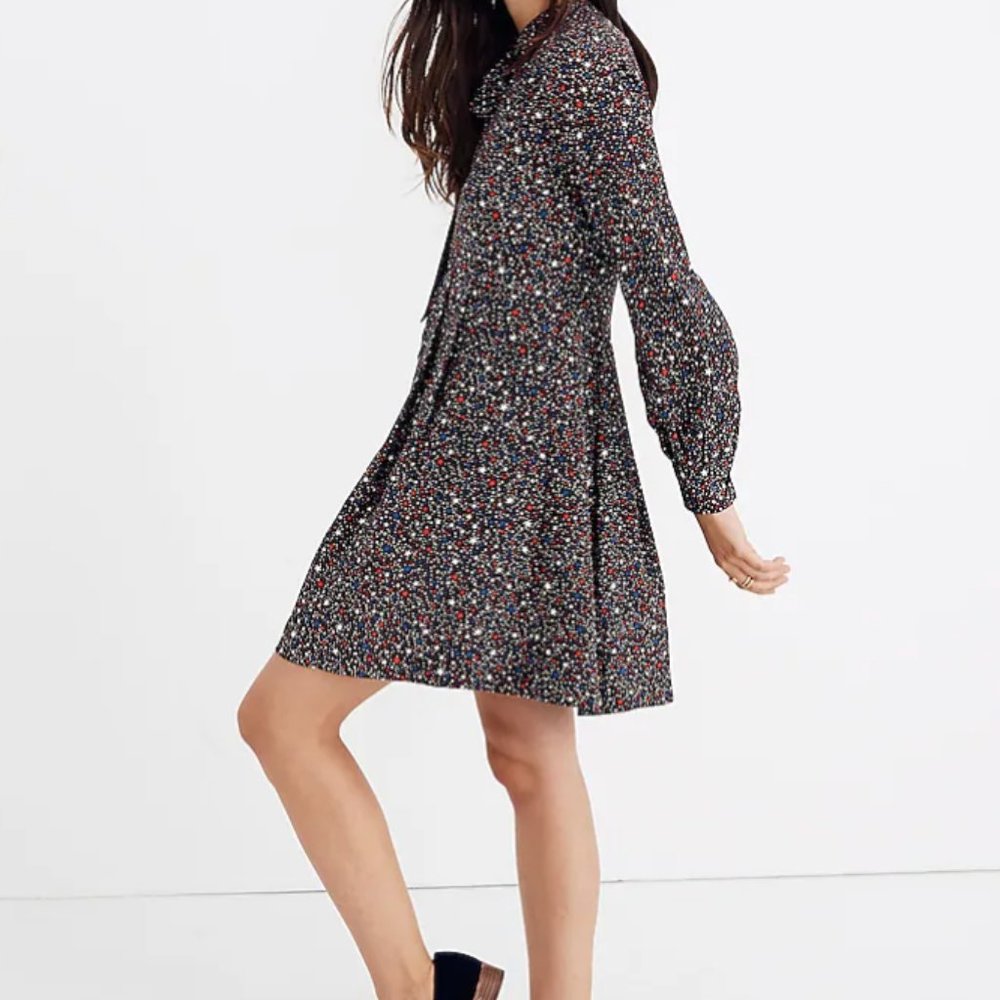 Madewell 100% Silk Balsam Tie Neck Dress in Starry Night Size 10